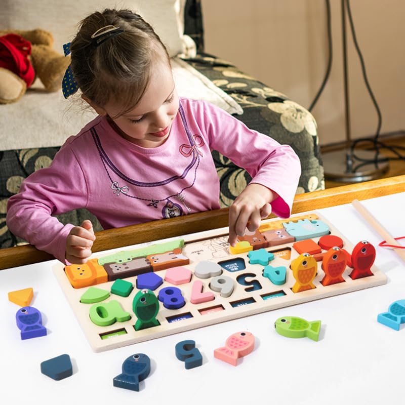 Pesca Números Y Letras Juguete Pesca Magnético Madera | Montessori Para Niños +1 Año | Juego Educativo Clasificación Colores Y Números Regalos Niños 2 Años