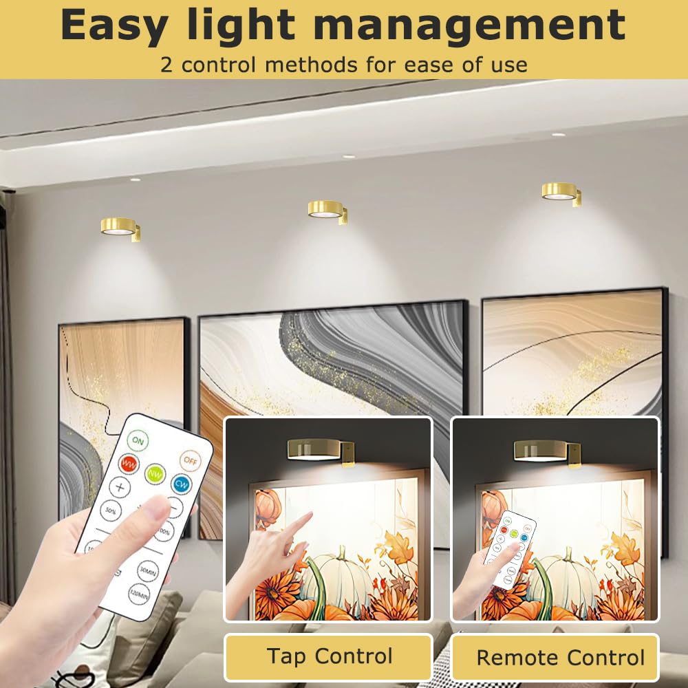 KBIBCK 2PCS Picture Lights for Wall,Wireless Picture Light, Magnetic Wall Light with Remote& 3 Color Temps - Image 4