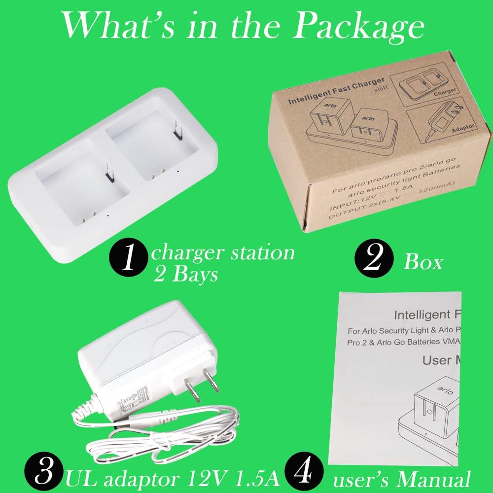 Dual Slot Charger for Arlo Camera Battery, Power Adapter Included, White