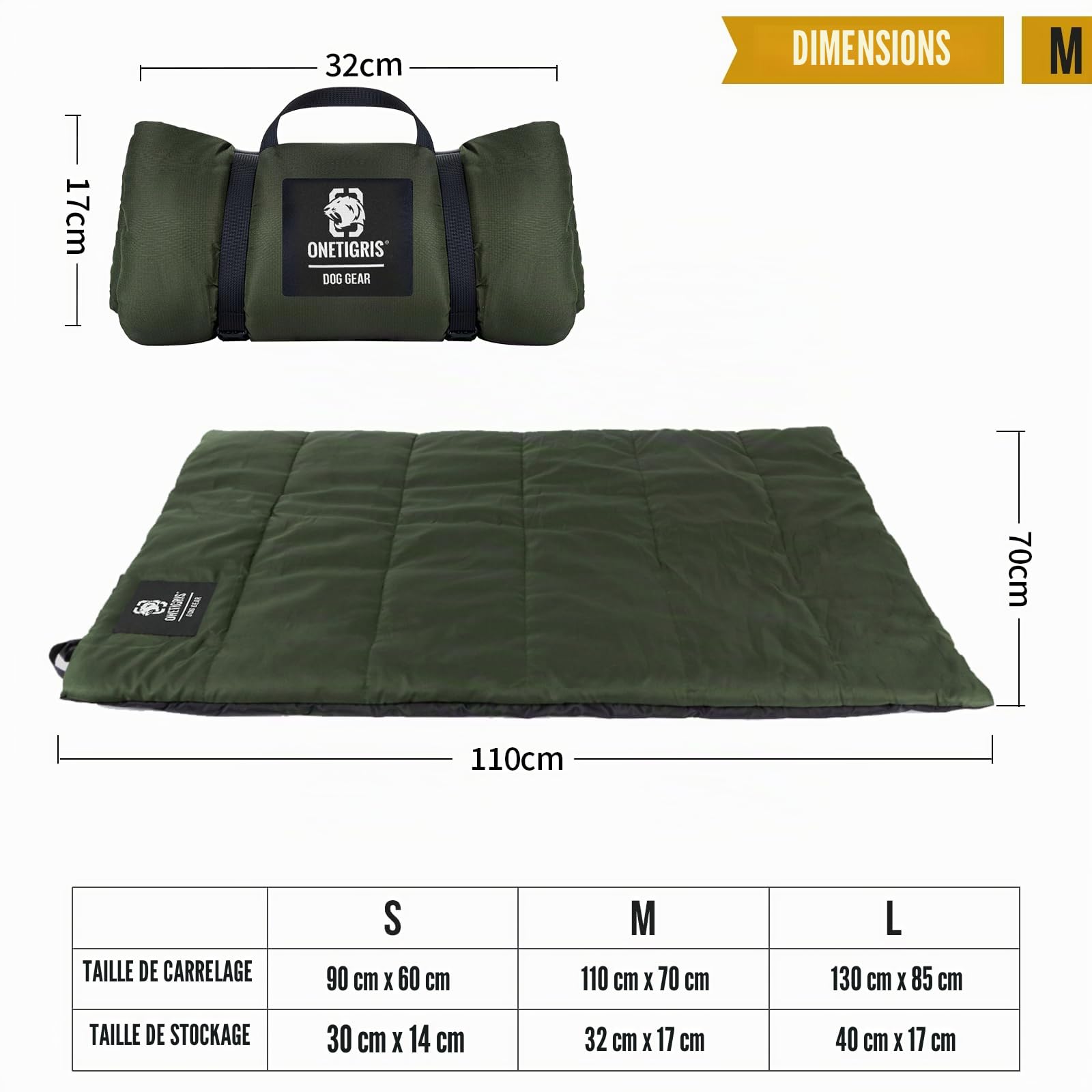 OneTigris Couverture pour Chien Lavable en Machine, Tapis pour Chien Confort et Douceur Lit pour Chien pour Voyage Camping Outdoor, 110cm x 68cm
