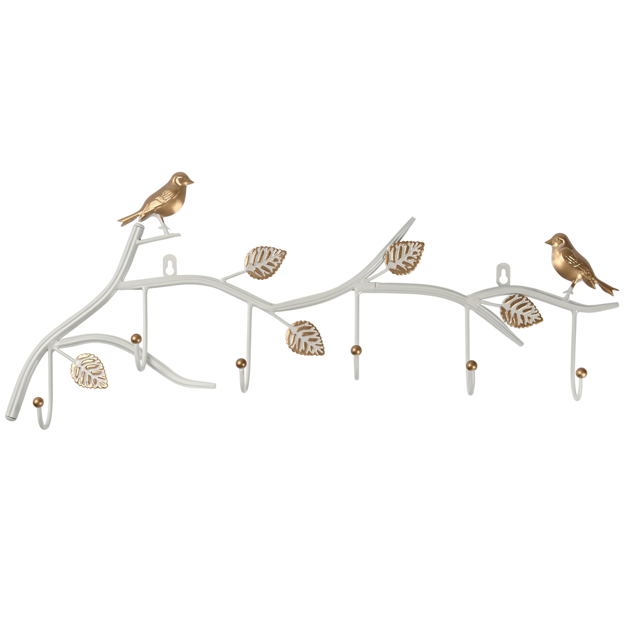 Ganchos de pared para pájaros con 6 ganchos, perchero vintage de granja, gancho para colgar en la pared con decoración de pájaros y hojas, blanco.