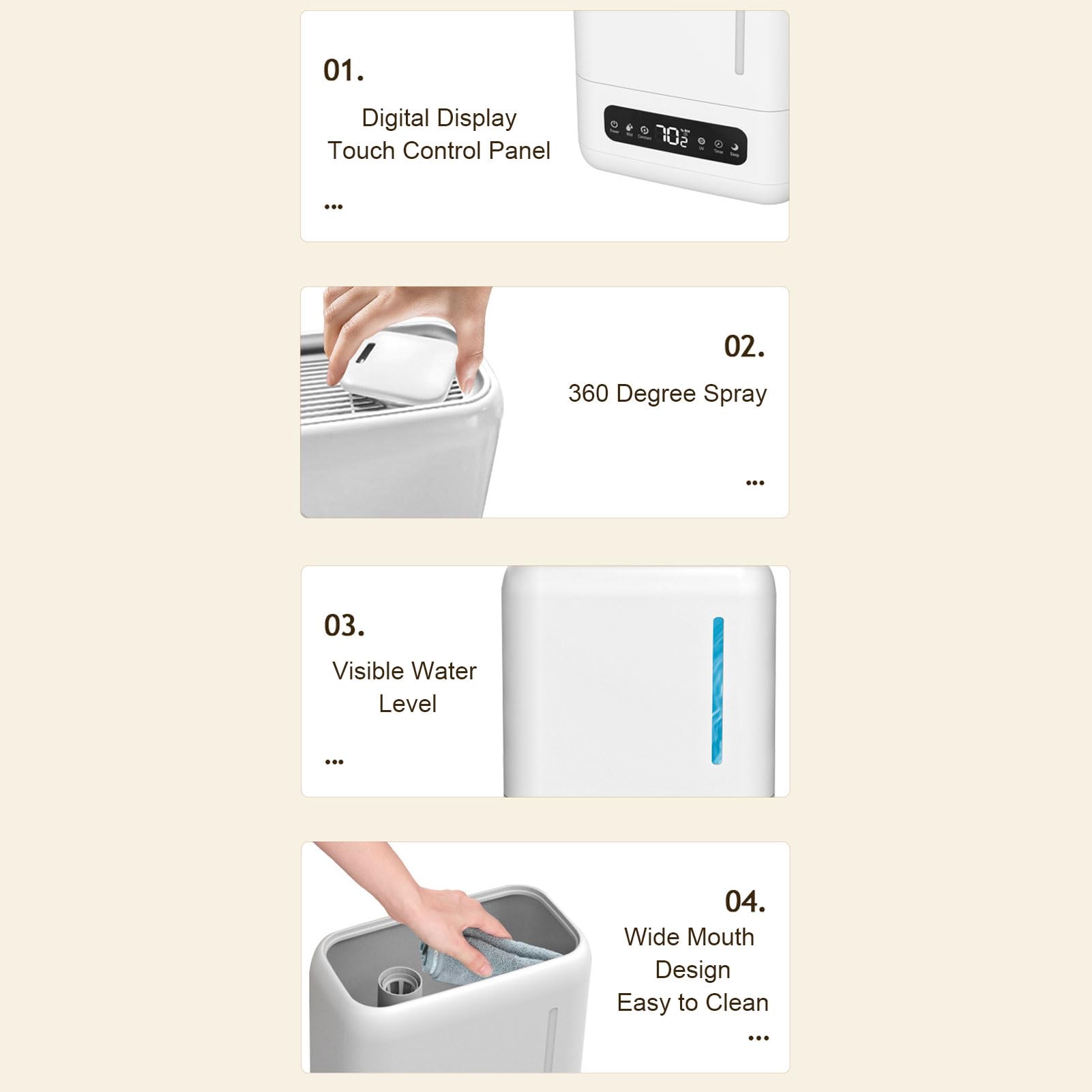 Umidificatore da 4 litri con riempimento dall'alto per camera da letto, stanza grande, casa, diffusore di oli essenziali silenzioso, spegnimento automatico, direzione della nebbia