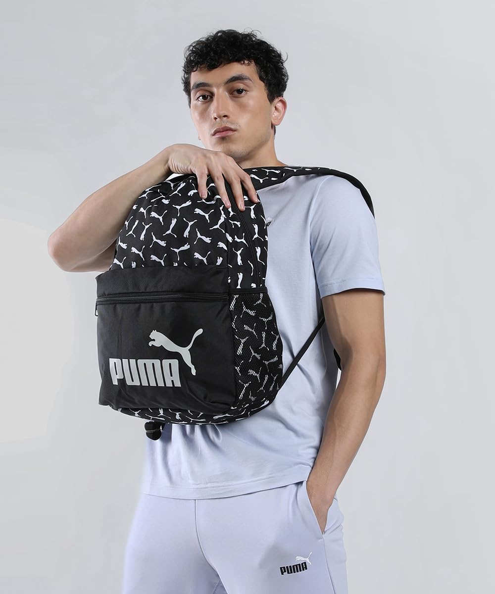 PUMA PHASE AOP Backpack - Classic Unisex Backpacks, Black Logo-AOP, OSFA - 091169