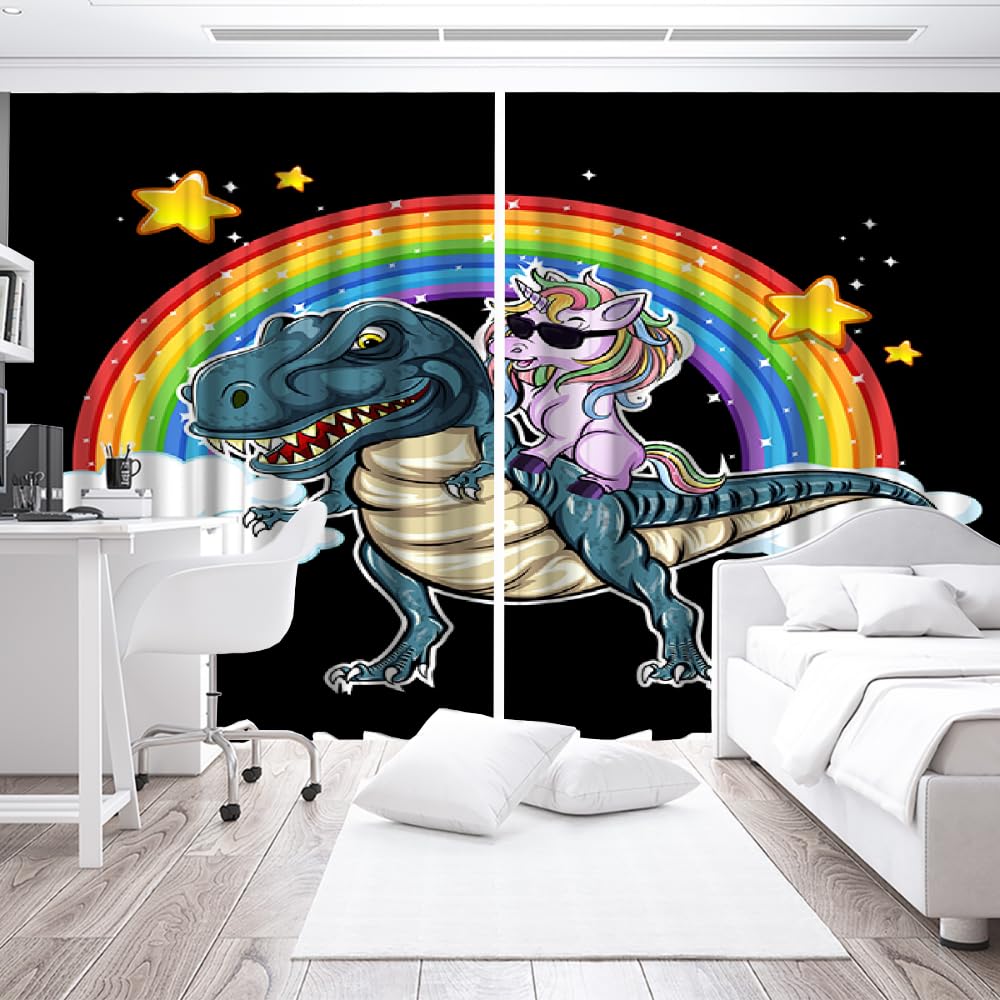 HABEAT 3D Licorne Rideau en Microfibre Opaques Occultants et Thermiques Ciel étoilé Dinosaures Rideaux Salon Chambre à Coucher Décoration D'intérieur a Lot de 2 Vec œIllets 234x183cm（Style 37-2）