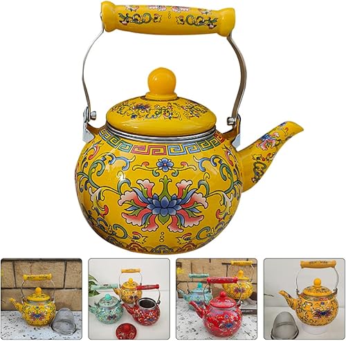 Miniatura 5 de Healeved Hervidor de té esmaltado con mango de cerámica e infusor de 2.2 L, hervidor de agua clásico floral, tetera de acero para estufa de