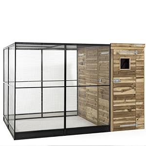 290 x 200 x 190 Holz + Aluminium-Voliere mit Innenraum-Schleuse | Gartenvolieren