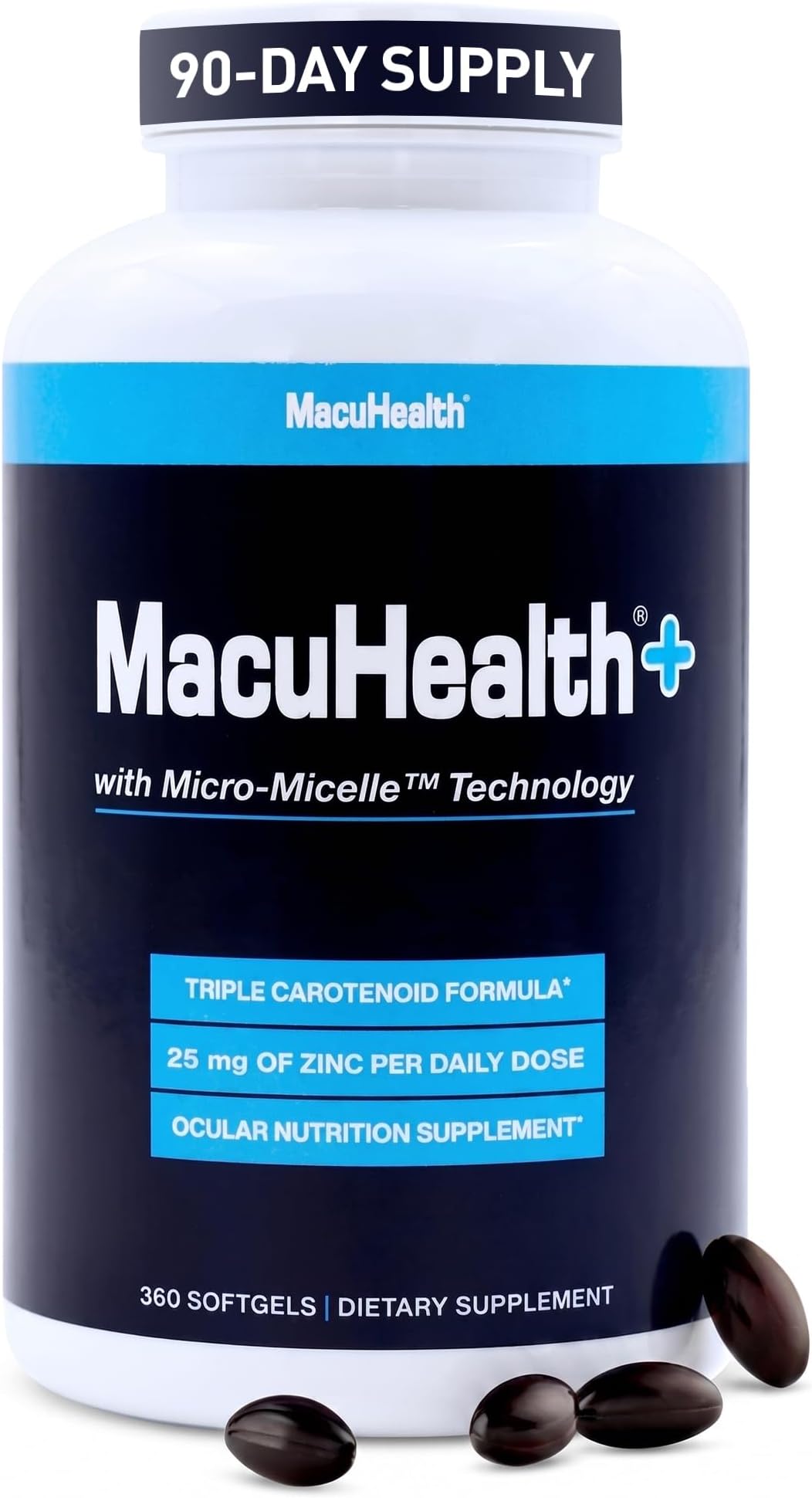 Plus+ Eye Vitamins Supplement for Adults - 90 Day Supply with Lutein, Zeaxanthin, and Meso-Zeaxanthin - Unflavored, Vitamin for Eyes