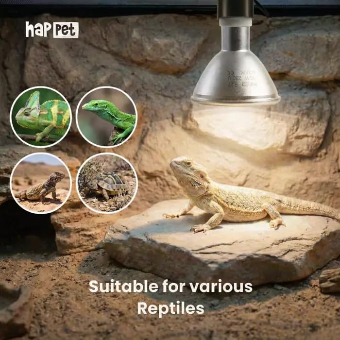 Happet Terra Metal Halide 50W 3in1 UVB UVA Wärmelampe 6000K für Terrarien, Tageslichtspektrum mit Infrarot PAR30 E27 für Reptilien, Terrarienbeleuchtung Heizlampe für Tagaktive Reptilien & Echsen