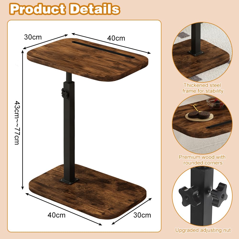 C-Form - Tavolino regolabile in altezza, piccolo tavolino da divano, girevole a 360°, tavolino da caffè, tavolino da caffè, tavolino da letto, per divano, soggiorno, camera da letto (marrone)