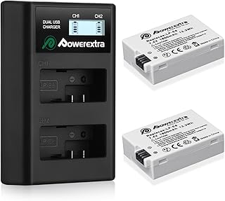 Powerextra LP-E8 2 Pack 7.4V 1800mAh Li-ion Battery and Dual USB LCD Display Charger Compatible with CA Rebel T3i, T2i, T4i, T5i, 600D, 550D, 650D, 700D, Kiss X5, X4, Kiss X6, LC-E8E