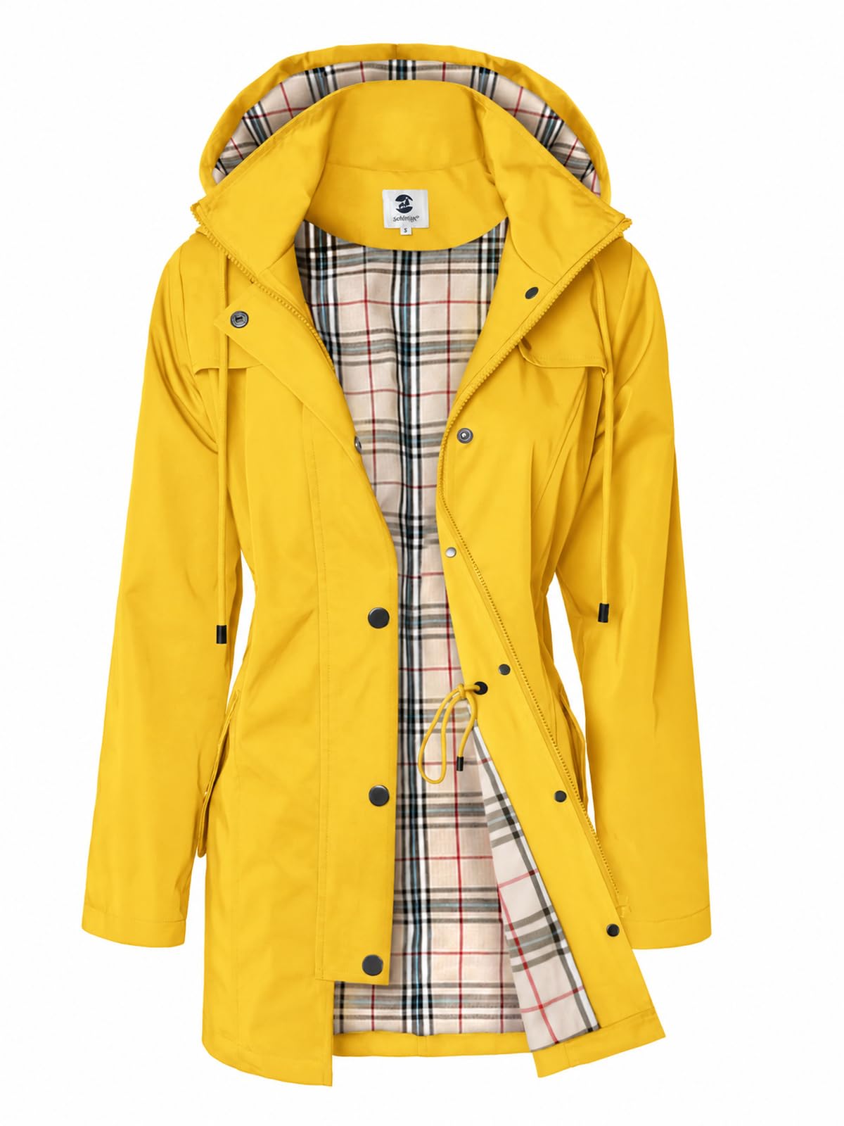 SaphiRose Women's Waterproof Long Lined Rain Jacket with Hood, Yellow, XX-Large