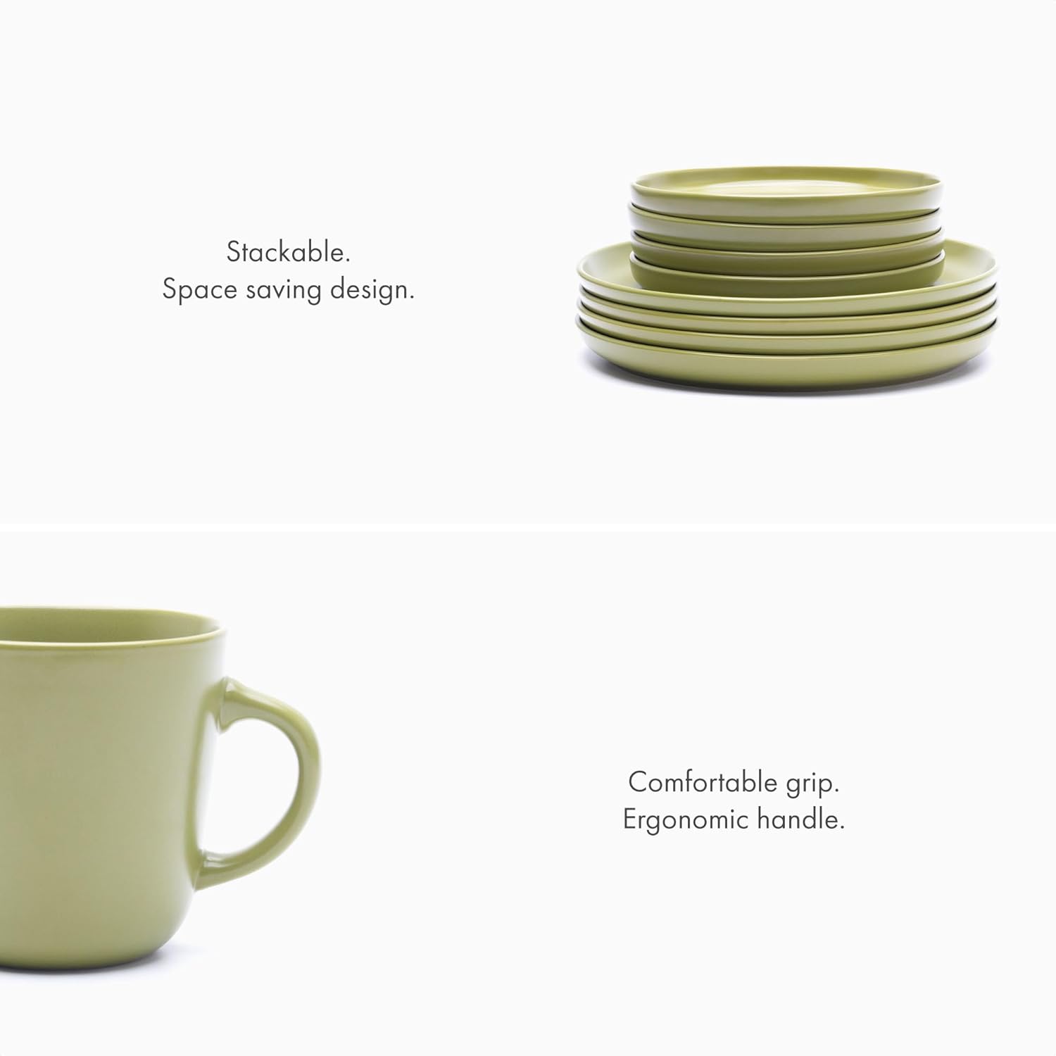 MÜLLERHEIM 903 Minimalist Collection 16-Piece Contemporary Ceramic Stoneware Dinnerware Sets for 4, Greek Olive, 16-Piece Plates and Bowls sets, Dinner Plates Set, Salad Dish Set, Bowls, Cup