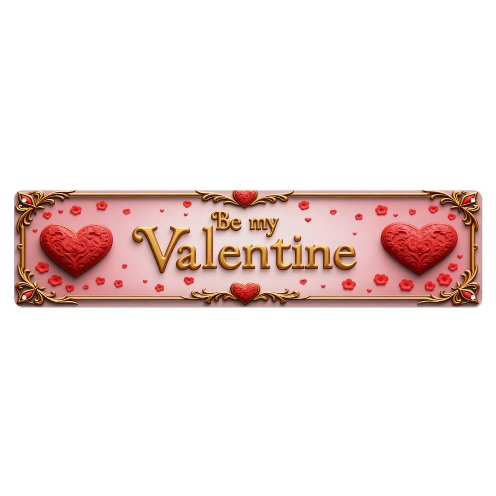 Heart Valentine Gold Red Metal Tin Sign Plaque