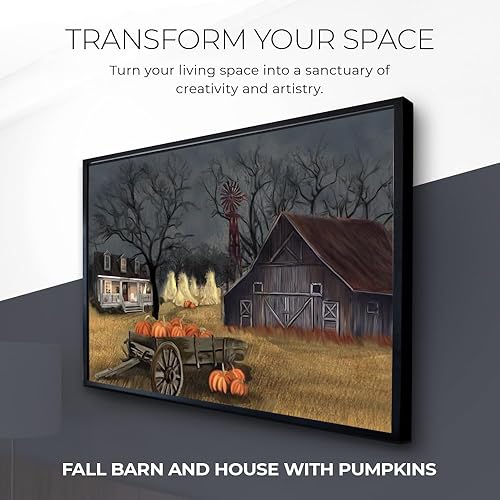 Miniatura 4 de Lienzo decorativo para pared, 27 x 39 pulgadas, pintura enmarcada como granero y casa con estampado de calabazas, póster decorativo estético para