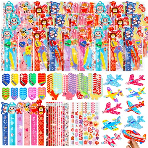 TOY Life 224 Pcs Valentine's Day Goodie Bags for Kids - 28 Pack Classroom Exchange Gifts for Students From Teacher - Pencils and Treats Party Favor