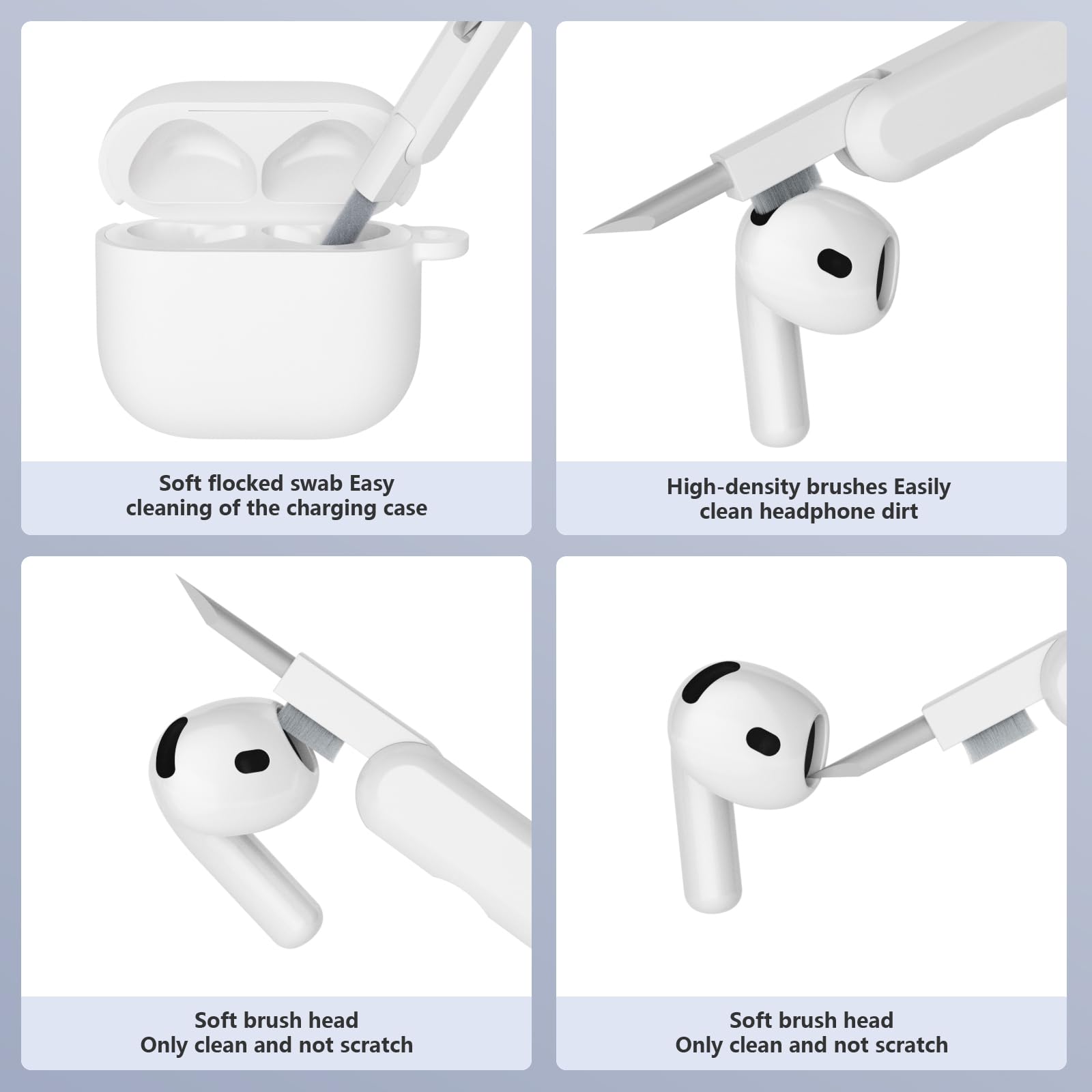 Custodia Case Compatibile con AirPods 4 2024 con Kit di Pulizia, Premium Silicone per Airpods 4 Custodia Cover Custodia protettiva in silicone antiurto, LED Frontale Visibile, Bianco - 5