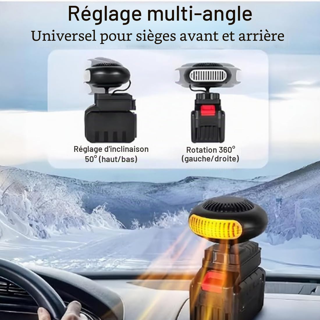 Chauffage Pour Voiture Sur Batterie, 1500 Mah Chauffage a Batterie Sans Fil, Radiateurs Soufflants Anti-Givre/Brouillard, Avec 2 Ports USB, Pour Le Camping, Camping-Car, Bureauu (B:Deux batteries)