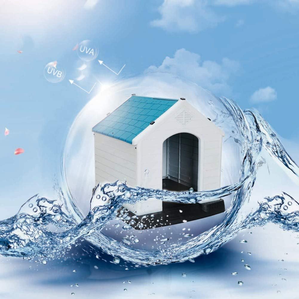 JungleA 28'' Plastic Dog House Indoor Outdoor Pet Kennel Doghouse for Small to Medium Sized Dogs,Weather & Water Resistant Puppy Shelter with Air Vents & Elevated Floor,Blue