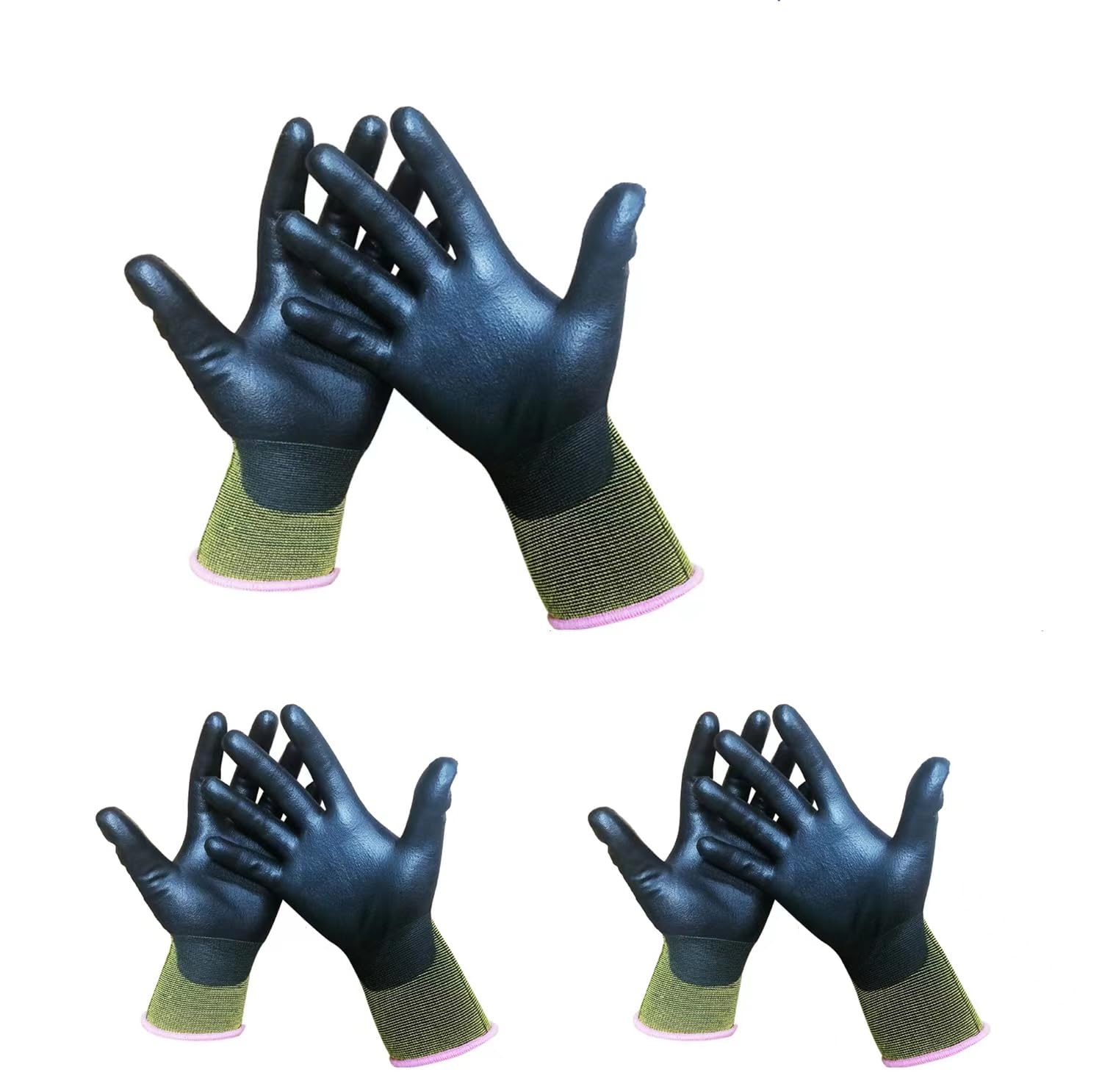 CeLeiR Safety Work Gloves PU Coated-3 Pairs,Black Seamless Knited ultra-thin Glove with PU Coated on Palm & Fingers, Anti cutting, anti slip, anti-static and breathable, Ideal for Duty Work (Medium)