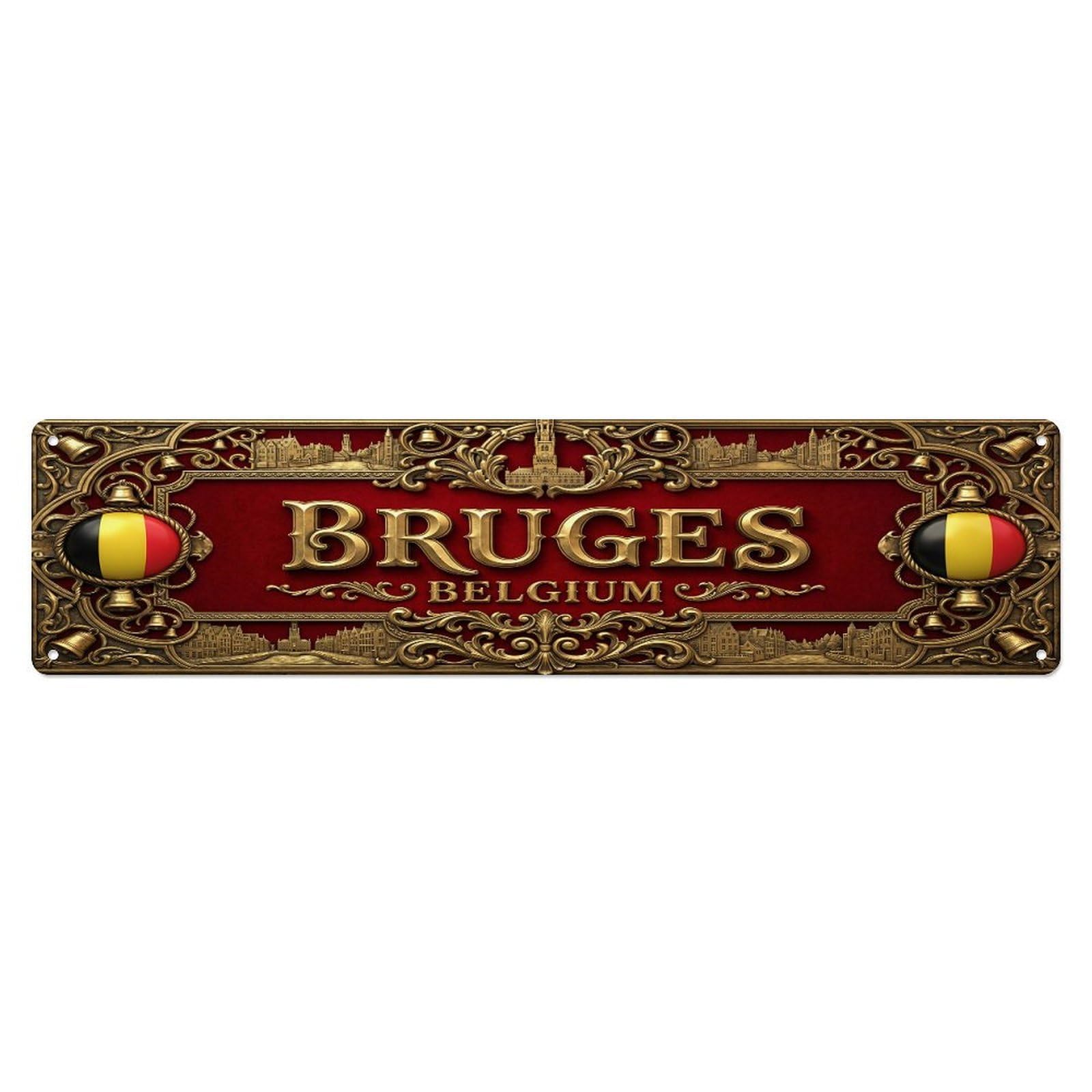 Vintage Bruges Belgium Flag Pattern Metal Tin Sign