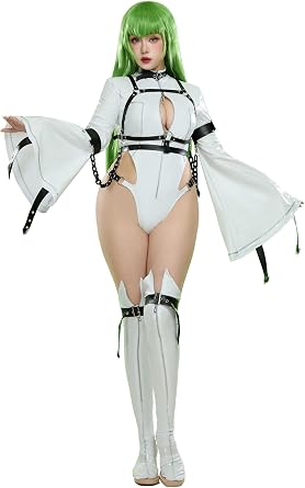 Mobbunny Women Anime Cosplay Costume Sexy Bodysuit Halloween Cutout Strap Jumpsuit With Stocking and Arm Ring