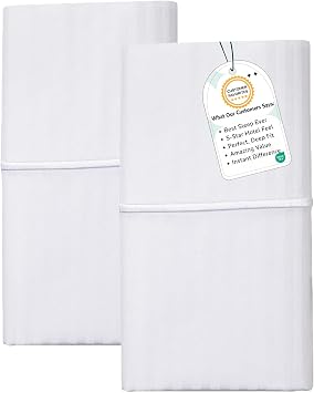 Feather & Stitch 100% Cotton King Pillow Covers Set of 2, 500TC Envelope Closure Pillowcases, Soft Luxury Damask Stripe Sateen Weave Pillow Case for Sleeping, 20x40 Inches - White Stripe