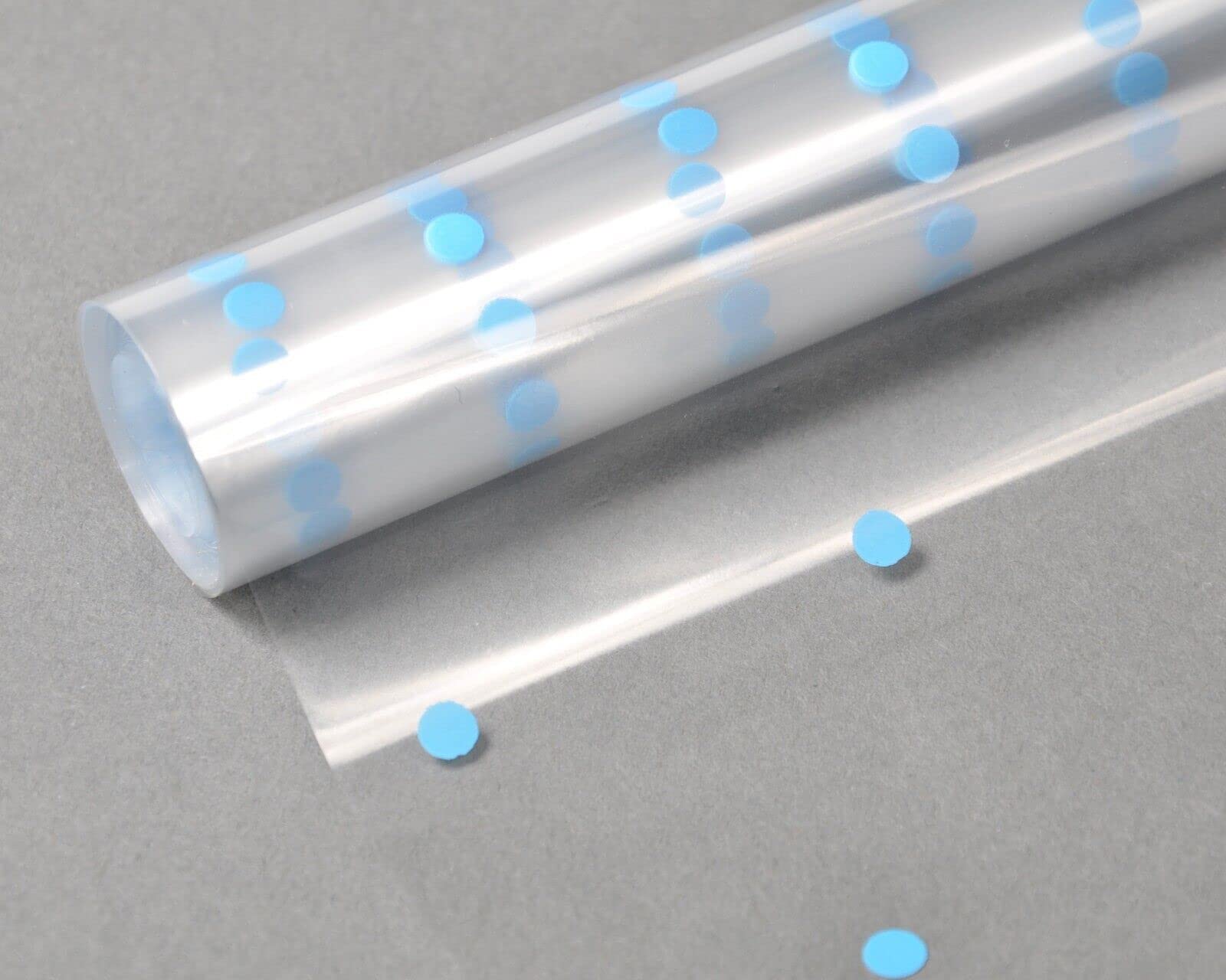 Cellophane Wrap Hamper Florist Film - 800mm Wide x 10m Long - 1 Roll - Blue Dot | Wrapping Paper & Gift Wrap for Bouquets, Baskets & Hampers – Supplied On a Roll With No Cardboard Core — image 1