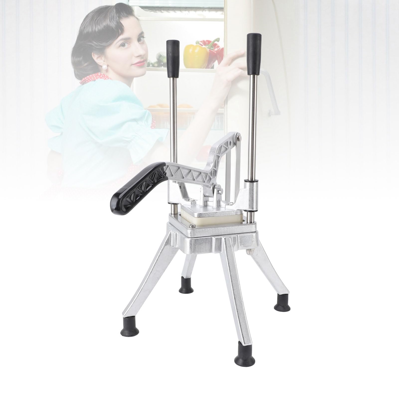 Picadora de Verduras Industrial Picadora de Verduras Comercial con 3 Cuchillas de Repuesto Cortador de Patatas Fritas de Aleación de Aluminio Cortador de Patatas, Frutas y