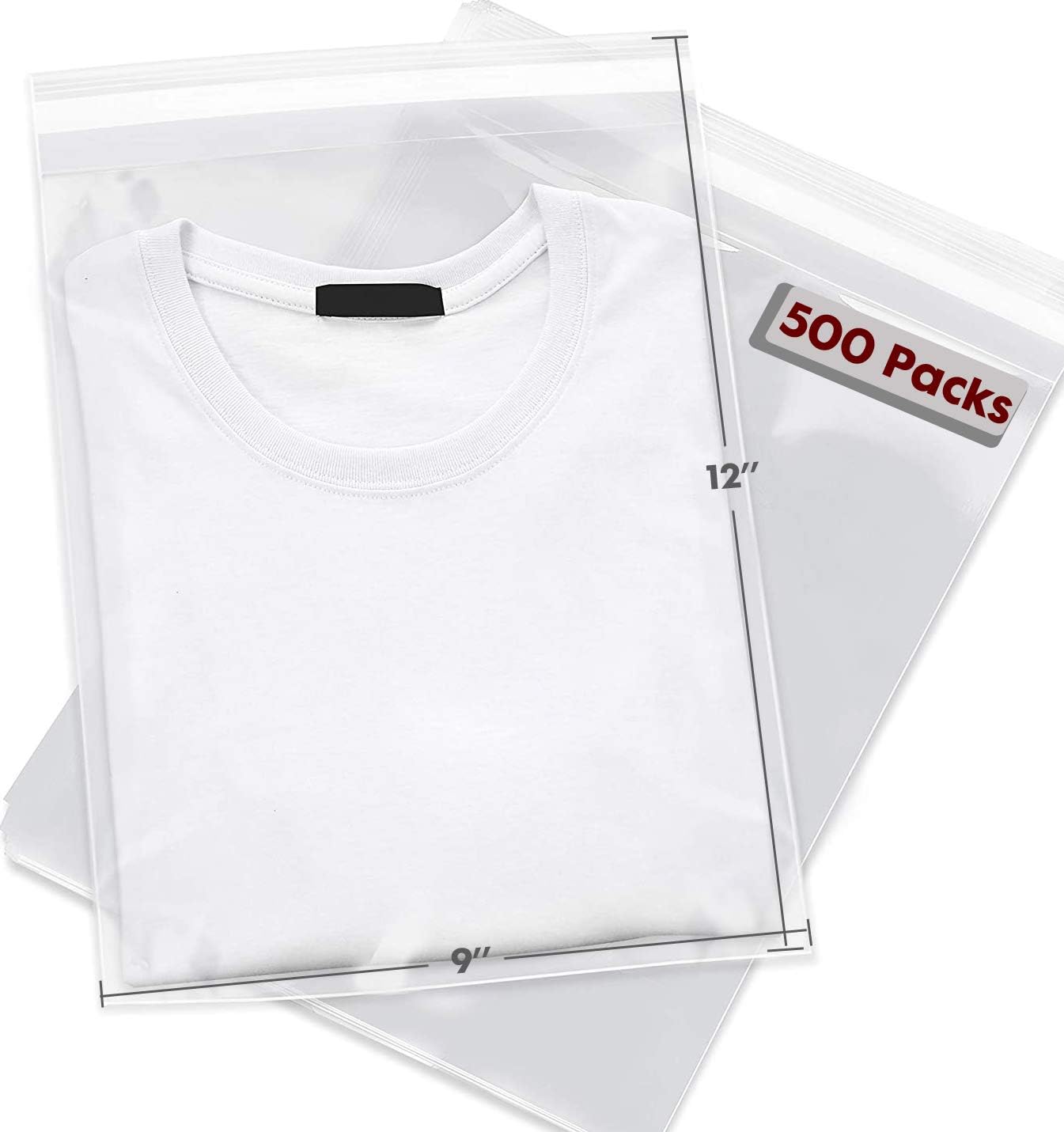 Hengu 9x12" 500pc Poly Self Sealing Bags, Clear Reclosable Storage Plastice Zipper Bag, 2Mil