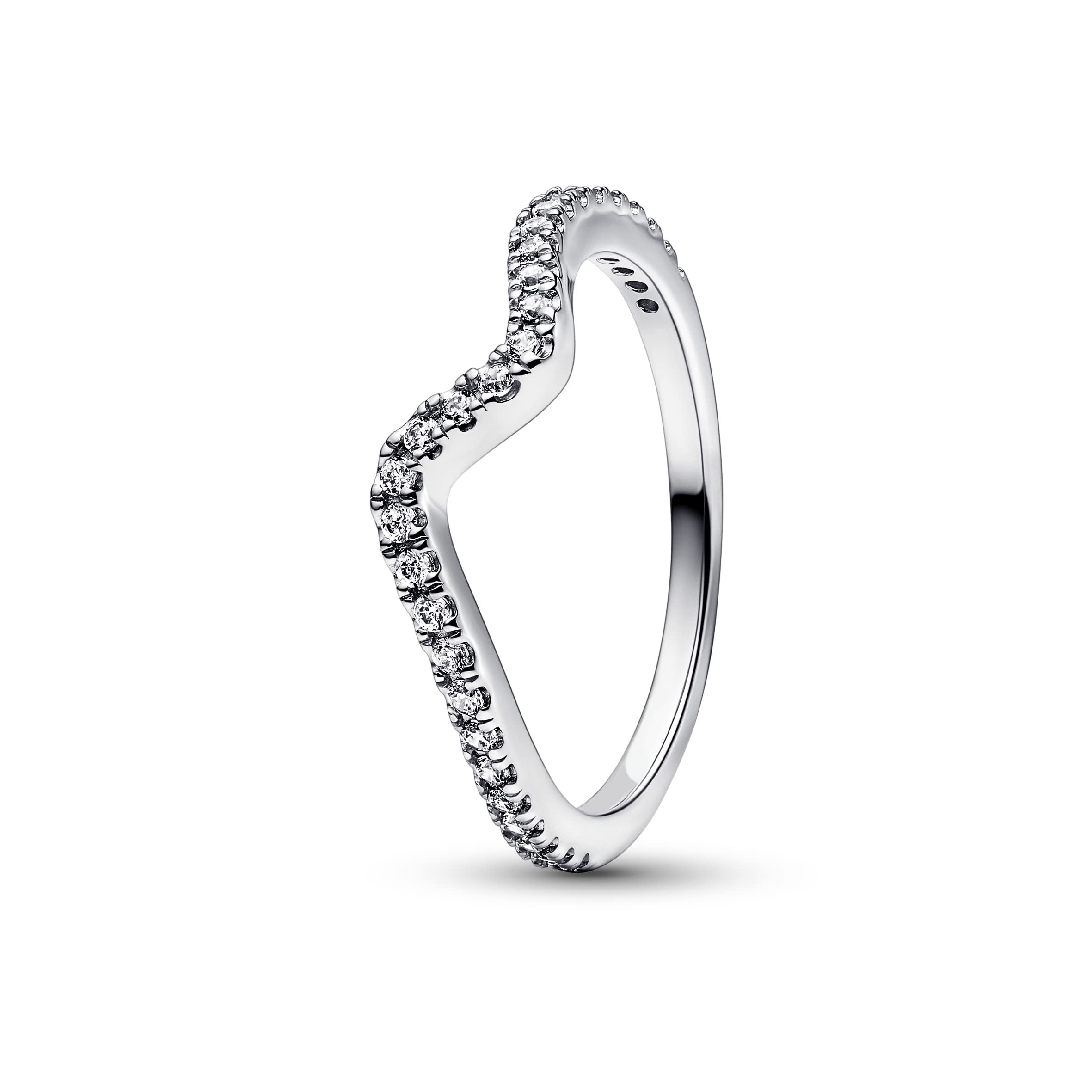 PANDORA Timeless Anello ondulato in argento Sterling con zirconia cubica trasparente, 58