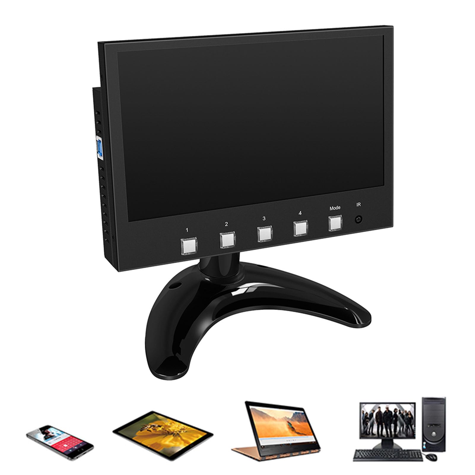 Fockety Commutatore Mixer Video Multicamera, 4x4K Ingressi HDMI Uscita USB 3.0 Commutatore Mixer Video Multiformato con Monitor da 7 Pollici, Commutatore Video con Telecomando (Normative