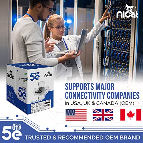Aicat Cat5E Ethernet Cable 500Ft - 24 Awg, Cmr, Etl, Insulated Soild Bare Copper Wire Internet Cable With Fastreel - 350Mhz / Gigabit Speed Unshielded Utp Lan Cable (Blue) #TOP6