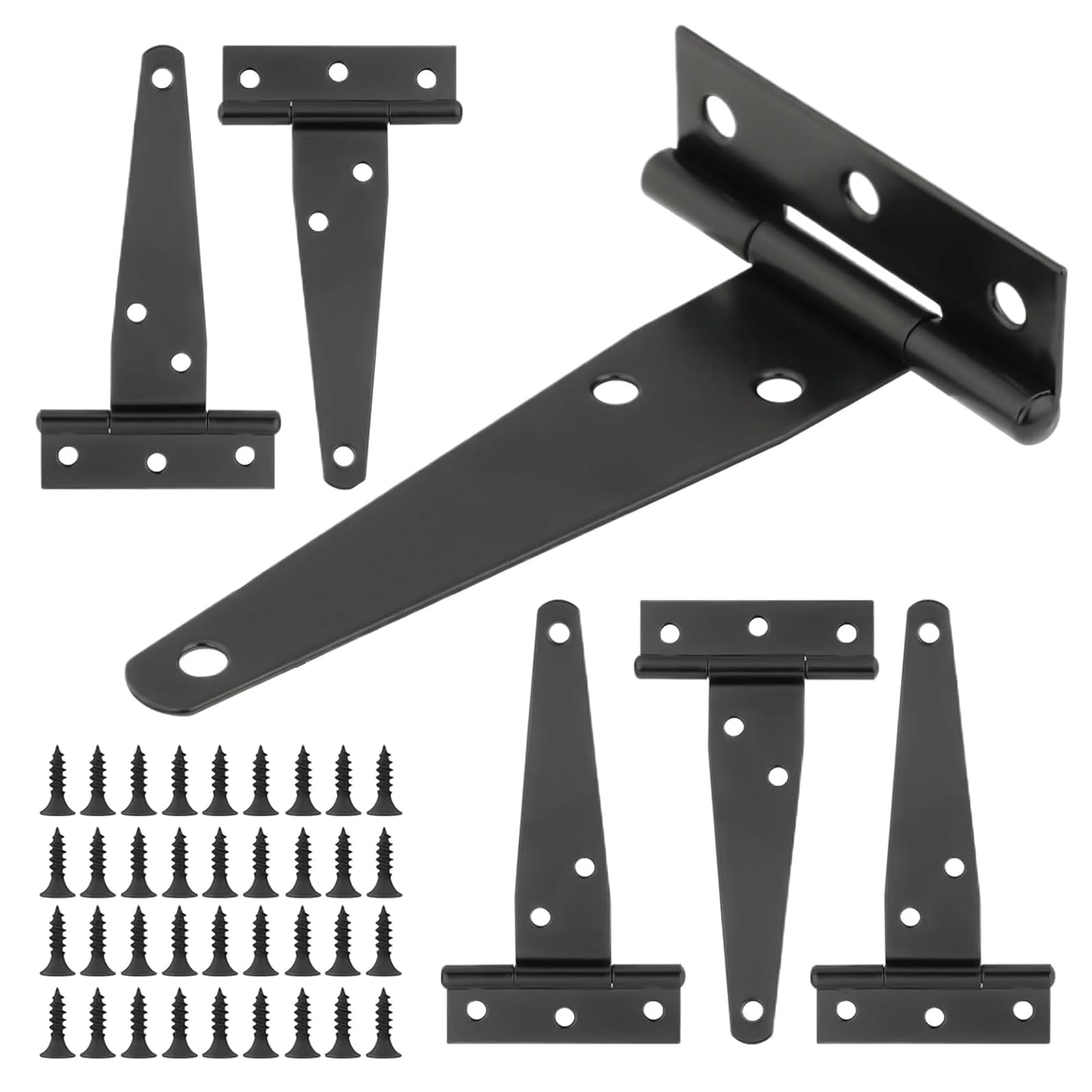6 Stück T-Scharniere Schwerlast,Scharniere Klappbar mit 36 Schrauben,100 mm Klappbares Türscharnier für Holztüren, Gartentor, Schuppentüren, Fenster
