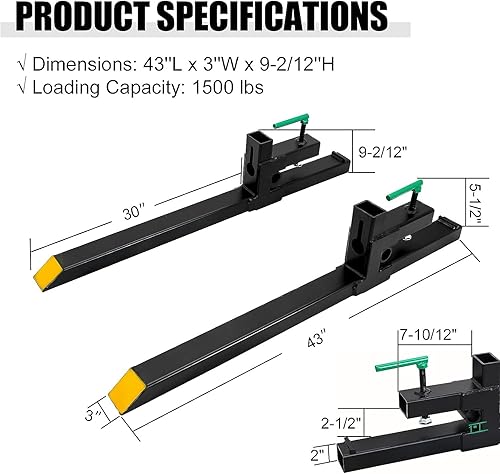 Miniatura 2 de Migoda Horquillas para paletas, abrazadera máxima de 43 pulgadas y 1500 libras en horquillas de tractor, accesorio de carga frontal resistente para