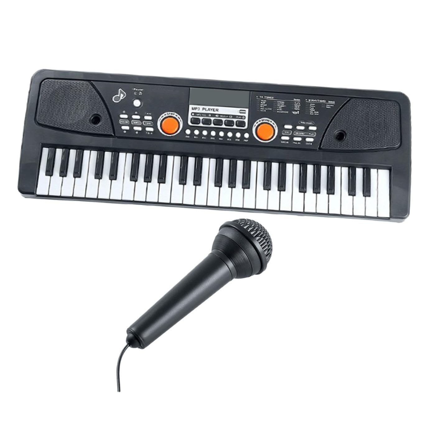 Pianoforte Elettrico Giocattolo 49 Tasti in Plastica Nero | Microfono, Set da 1 Pezzo, Superficie Liscia, Tocco Confortevole, Natale Compleanno