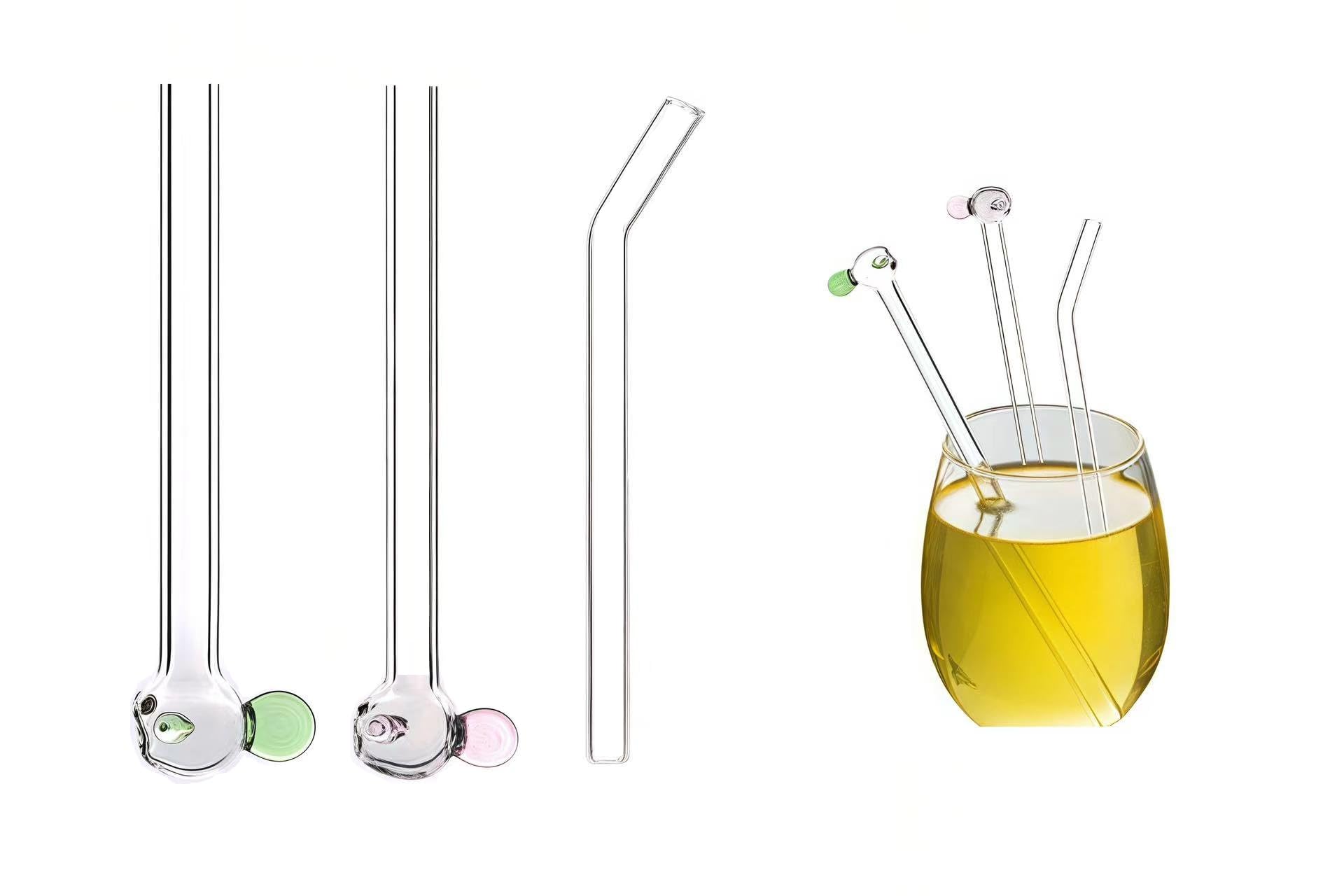 (Pink+Green) Fish glass straws,reusable glass straws,reusable glass straws bent glass straws Creative fish straws