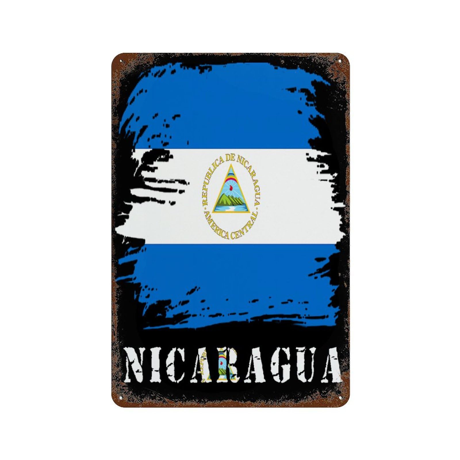KWQDOZF Vintage Nicaragua Nicaraguan Flag Theme Metal Tin Sign,Vintage Iron Hanging Plate Vertical with Rust Poster Wall Decor 8x12inch