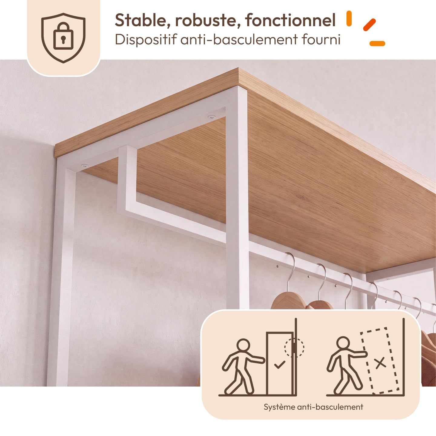 IDMarket - Dressing penderie DETROIT large L.100 cm bois et métal blanc