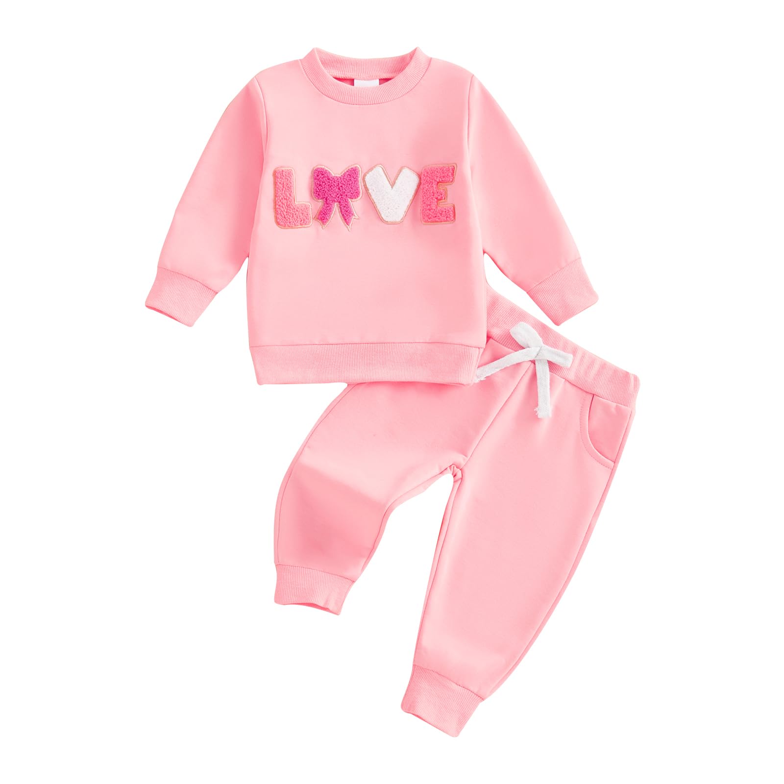 Toddler Girl Mothers Day Outfit Letter Embroidery Sweatshirt Sweatpants Set Infant Sweatsuit Newborn Spring Clothes (Pink, 12-18 Months)