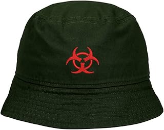 Mens Bucket Hat Biohazard Embroidered Washed Cotton Classic Bucket Hat (Green,7 1/2)