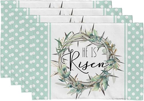 ARKENY Juego de 4 manteles individuales Easter He is Risen de 12 x 18 pulgadas, juego de 4 manteles individuales para decoración de mesa de casa de