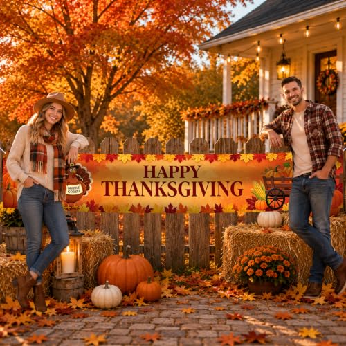 Image of Nuxovilar Happy Thanksgiving Banner,118.1 inchx19.68 inch Polyester
