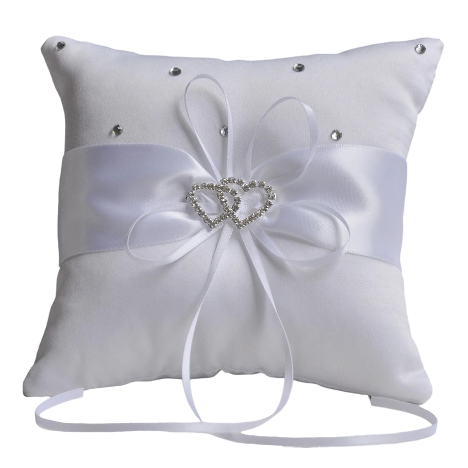 Meiliyizu Classical Wedding Rings Holder with Satined Ribbon Square Pillow with Artificial Crystal Heart for Ceremony Decoration Wedding Holder Pillow