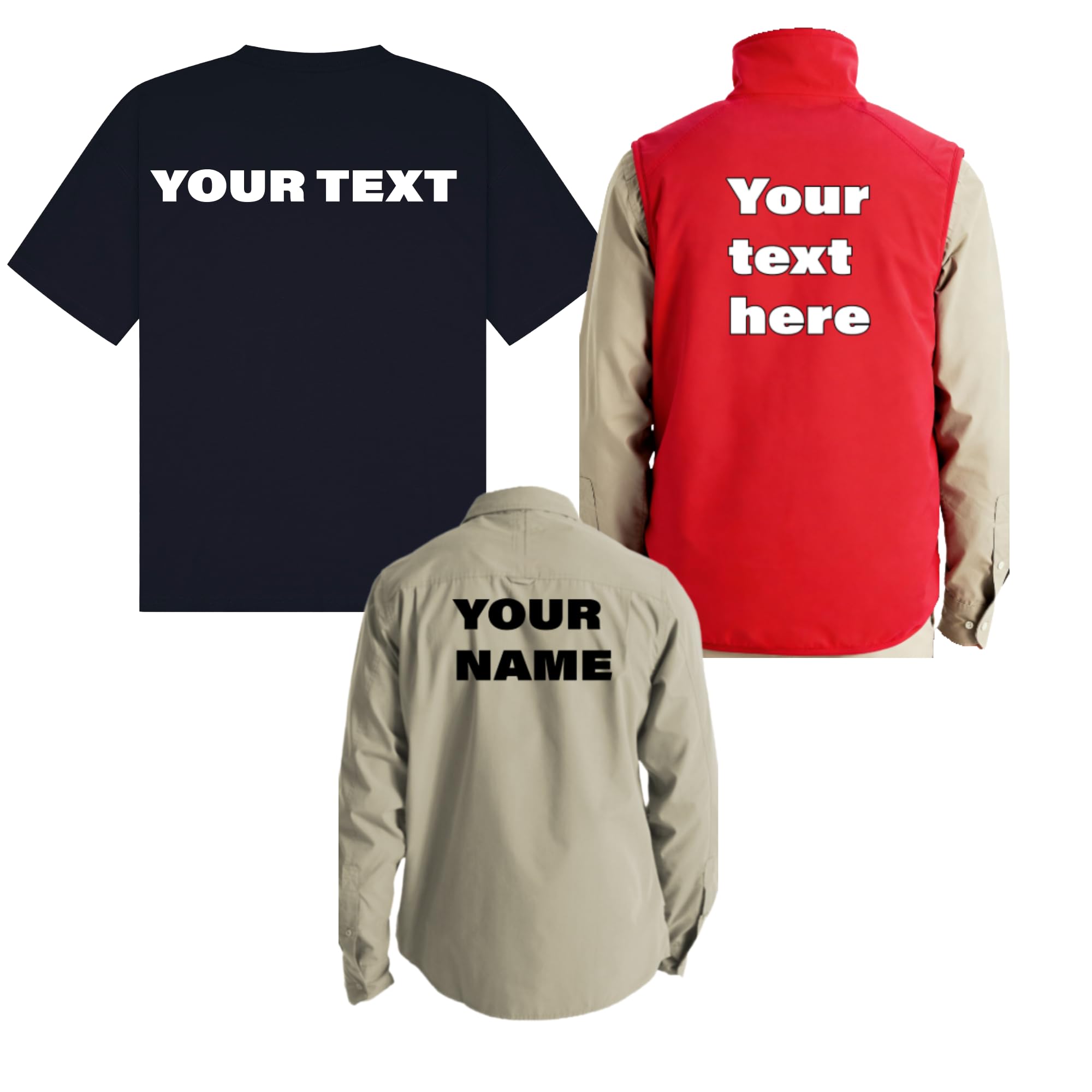 Jungle Costume Set, Customisable Navy T-Shirt, Red Bodywarmer, Khaki Shirt, Jungle Camp Outfit Stag costume (L, T-Shirt Only)