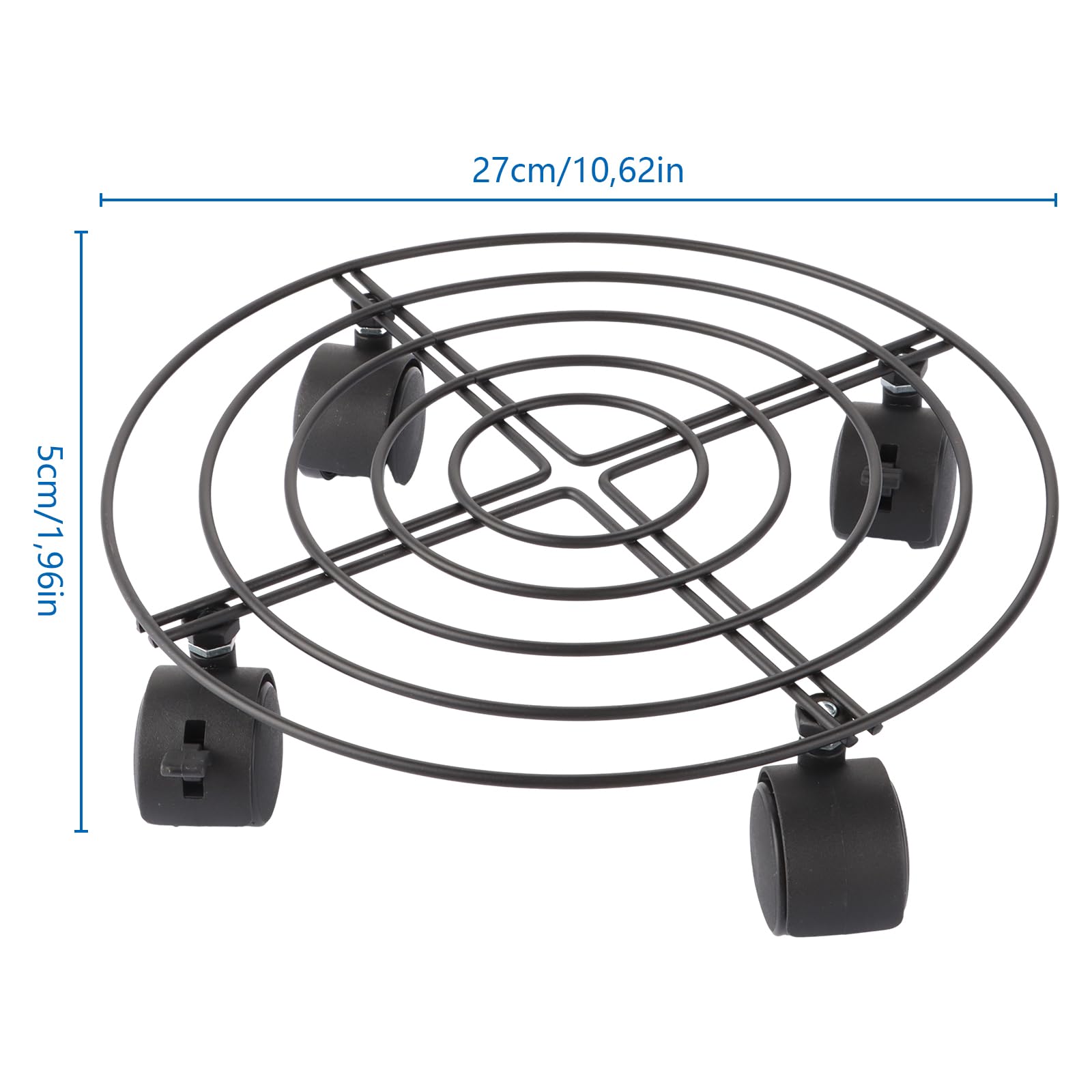 Lot de 4 rouleaux ronds pour plantes - 27 x 5 cm - Résistants aux intempéries - Soucoupe avec roulettes - 360 ° - Planche à roulettes pour pot de fleurs - Charge maximale : 40 kg