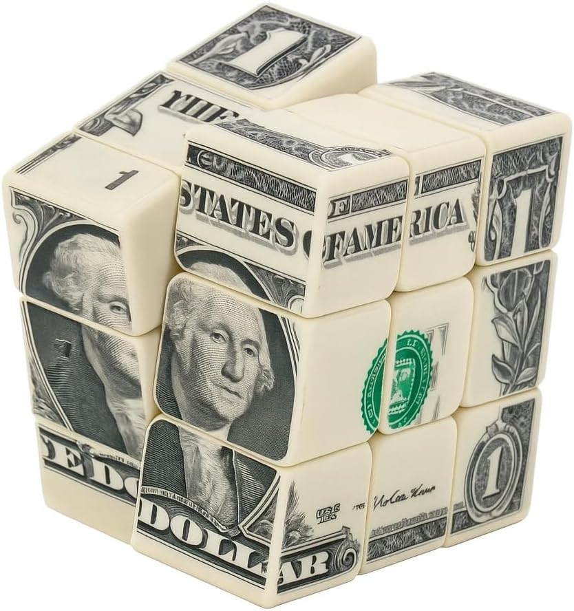 Dollar Bill Speed Cube 3x3 Gift – Unique US Currency Puzzle Cube for Teens & Adults, Smooth Turning Brain Teaser, Collectible Magic Cube, Office Desk Toy