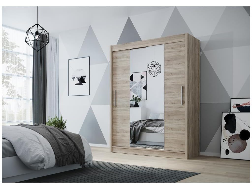 D2 150 cm Trüffel Schiebetüren Kleiderschrank 150x200x58 cm mit Spiegel - Schlafzimmermöbel, Aufbewahrung - Mehrzweckschrank
