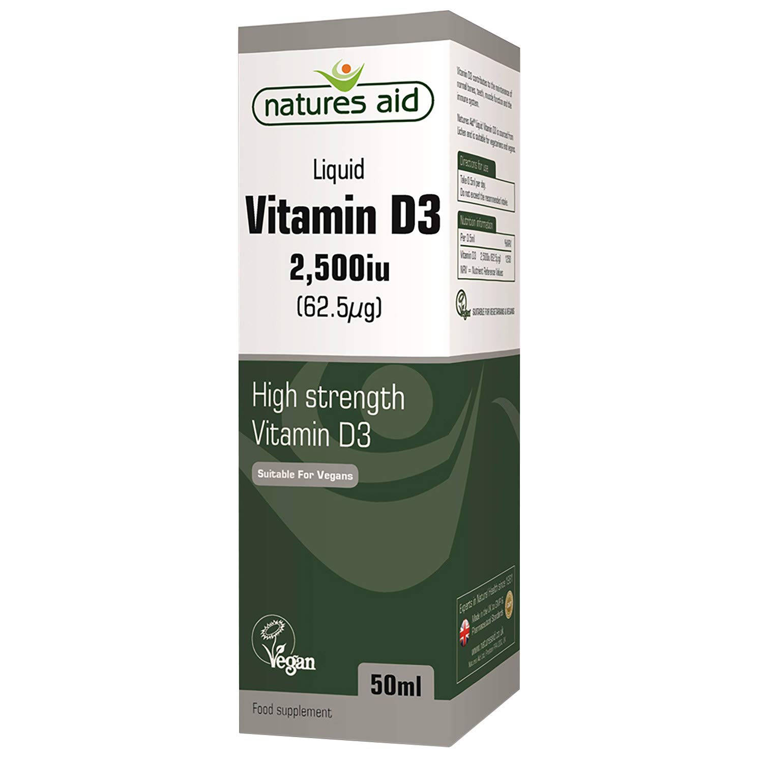 Natures AidHigh Strength Liquid Vitamin D3 2500iu, 50 ml