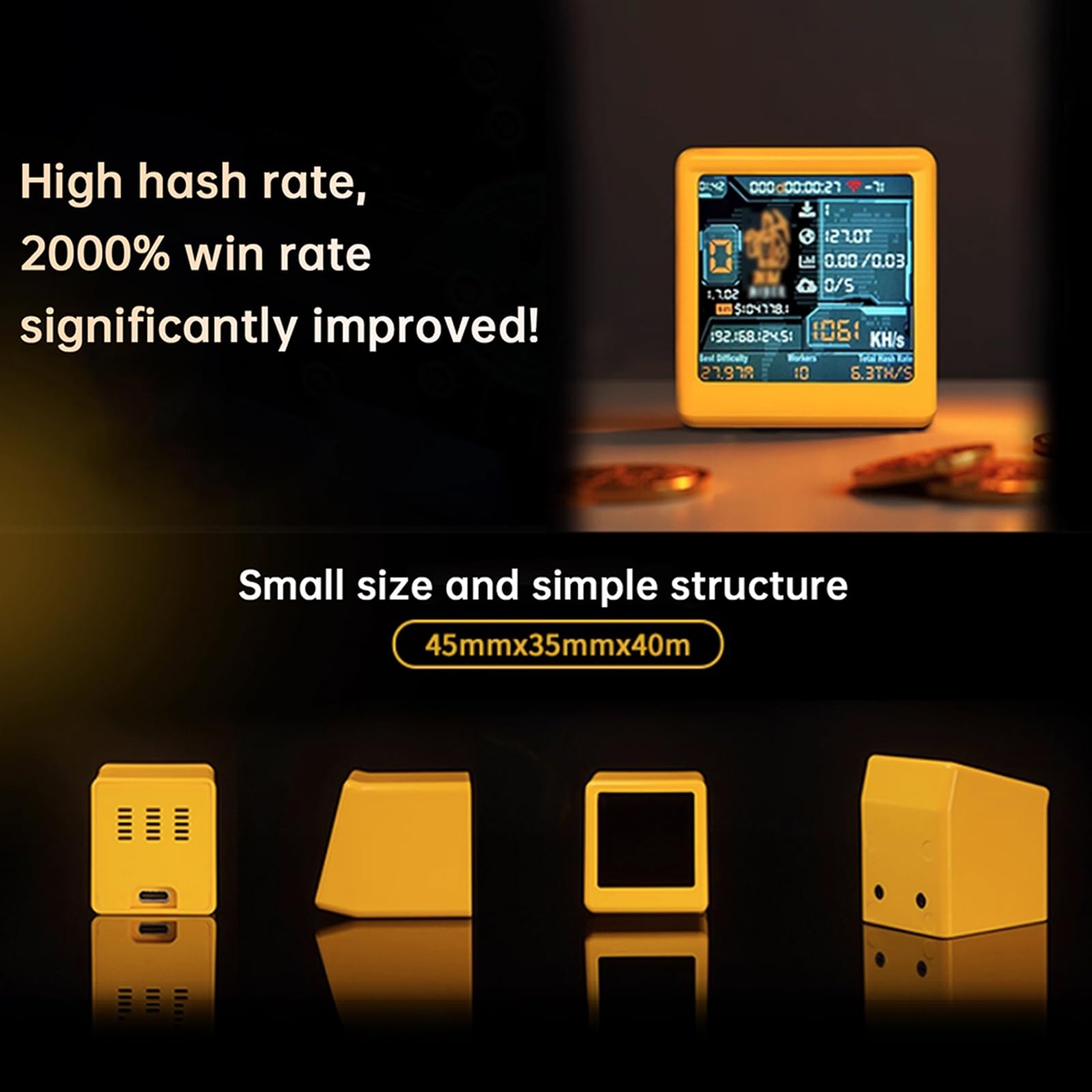 diymore ESP32 con schermo da 1,54", 1060KH/s Solo Lottery Miner per il calcolo dell'hash rate