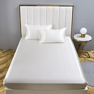 Boqingzhu Satin Spannbettlaken 140x200cm Weiß Uni Microfaser Oeko-TEX